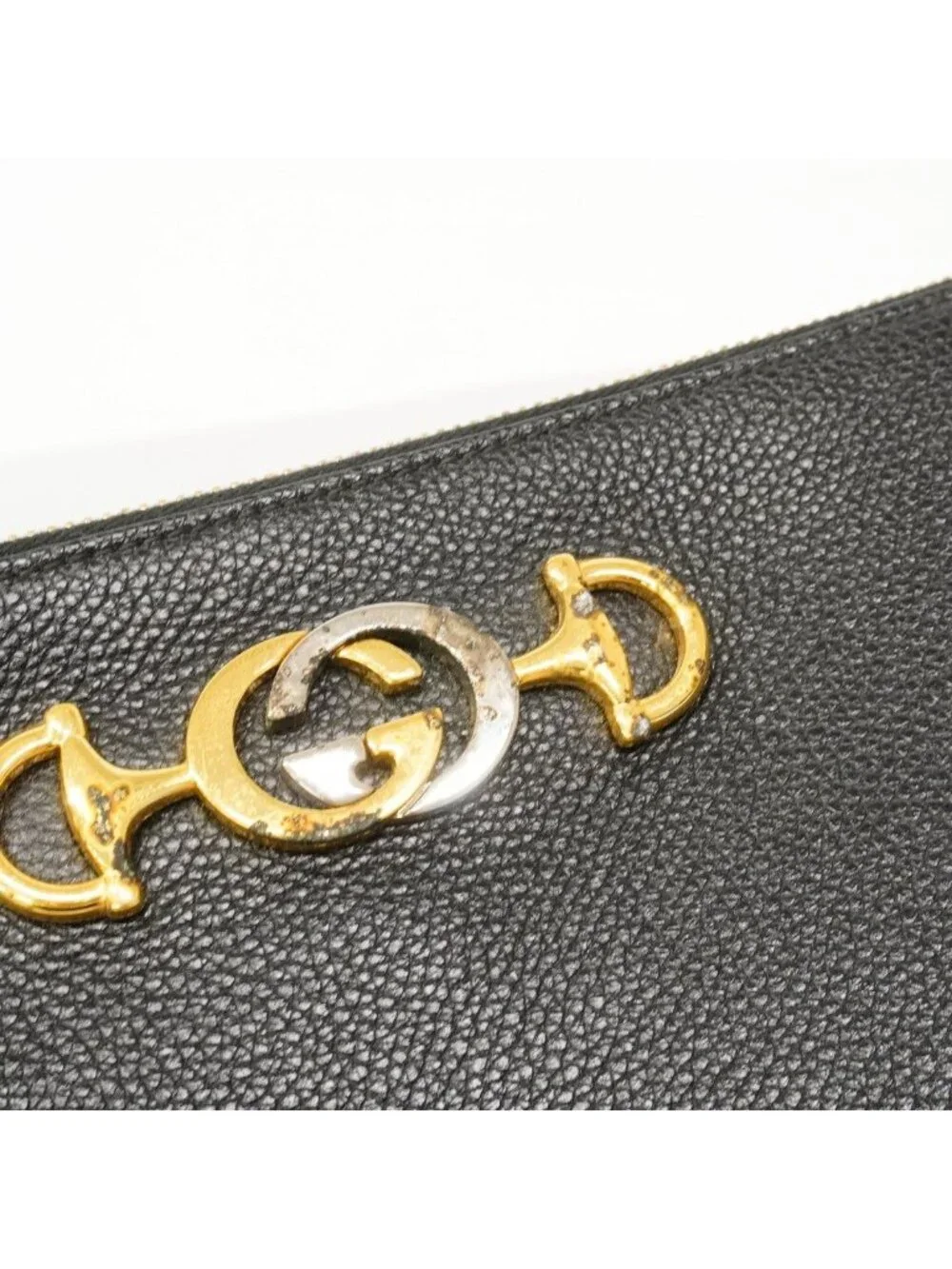 Gucci Clutch Zumi Leather Black Gold Silver